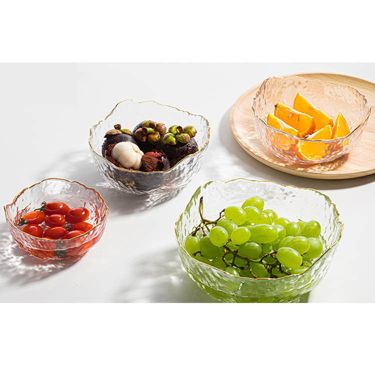 Wholesale glass bowl of large fruit salad with wavy edge 