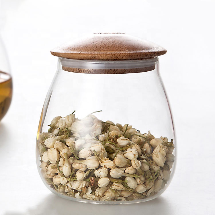 Grains Tea Leaf Coffee Beans Candy Food Jar Cylinder Bamboo Lid Glass Airtight Canister Storage Bottles Jars 