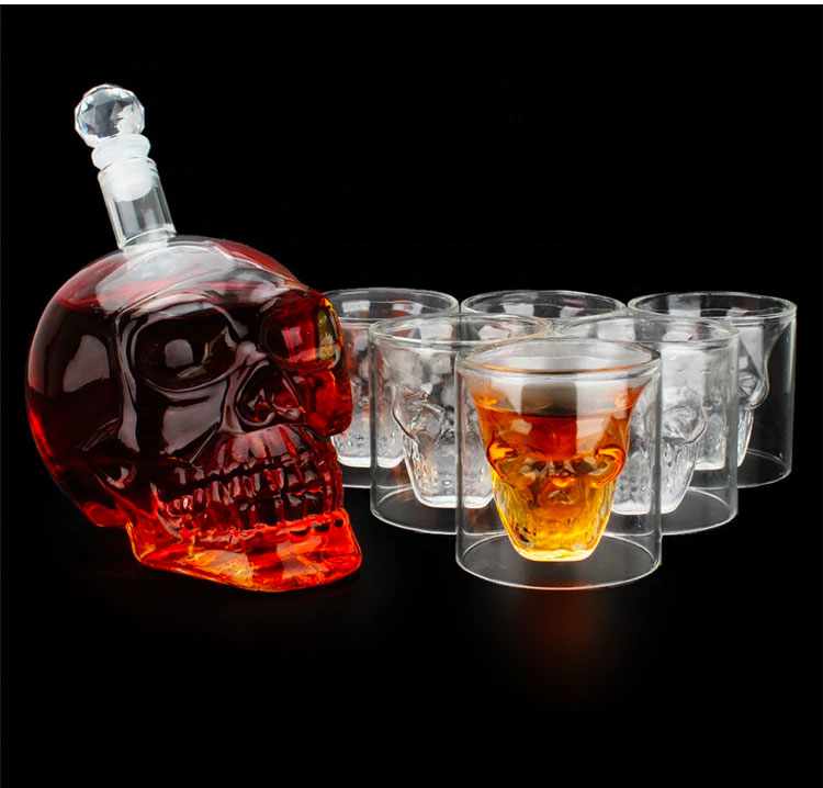 Hot sale wholesale 750ml 1000ml transparent red wine skull glass bottle whisky bottle 